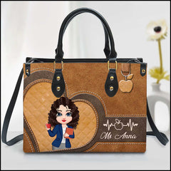 Pretty Doll Teacher Love Personalized Leather Handbag Perfect Gift for Teachers