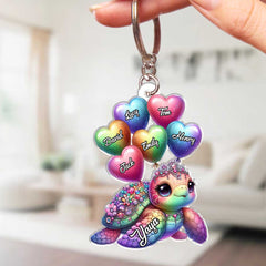 Pretty Sea Turtle Nana Auntie Mom Sweet Heart Balloon Kids Personalized Keychain