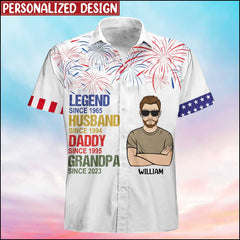 Legend Husband Daddy Personalized Hawaiin Shirt Dad Happy Independence Day 4th Of July