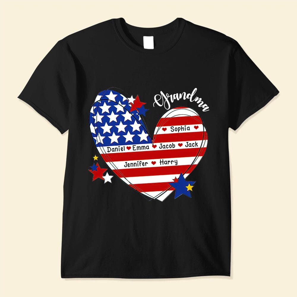 July 4th Grandma Mom Heart Custom Nickname Names US Independence Day Gift USA Flag Tshirt Hoodie Sweatshirt