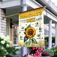 Sunflower Grandma Auntie Mom's Reasons To Bee Happy Personalized Flag