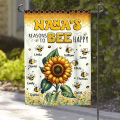 Sunflower Grandma Auntie Mom's Reasons To Bee Happy Personalized Flag