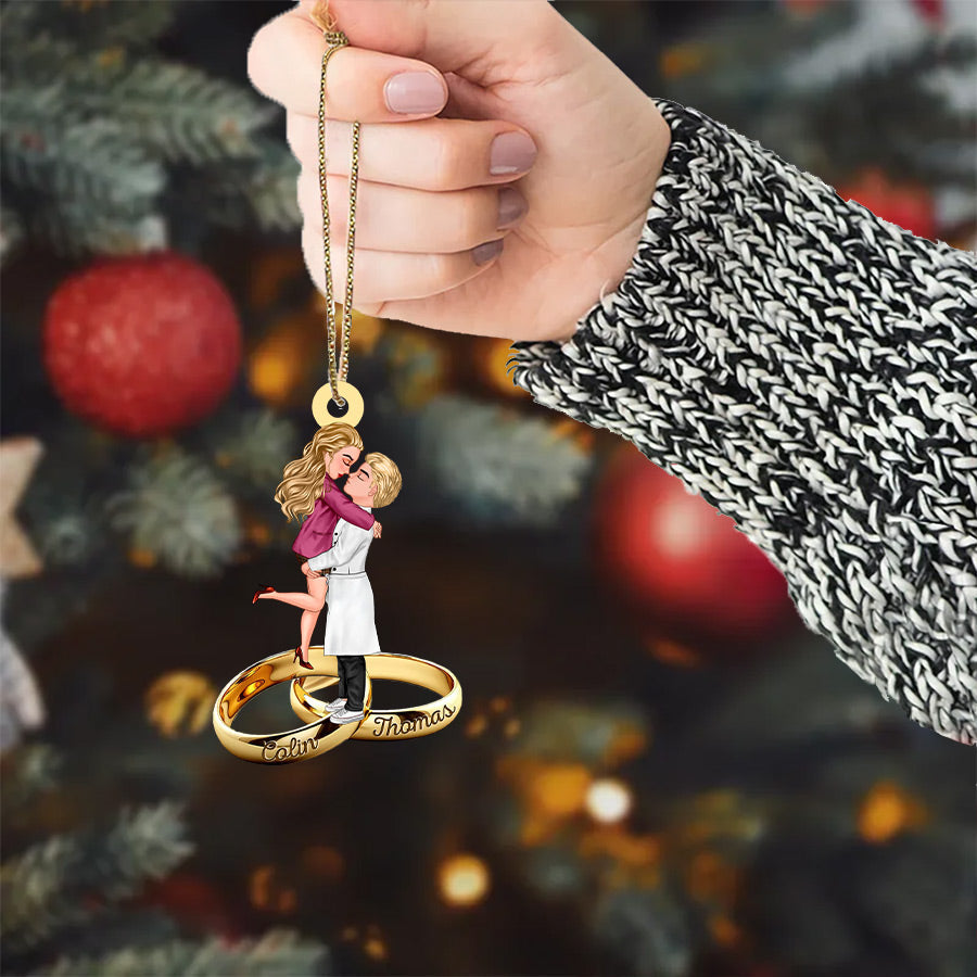 Couple Portrait, Firefighter, Nurse, Police Officer, Military, Chef, EMS, Flight, Teacher, Gifts by Occupation Wedding Ring Personalized Acrylic Ornament