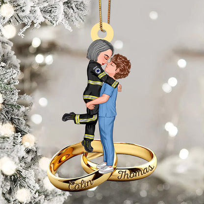 Couple Portrait, Firefighter, Nurse, Police Officer, Military, Chef, EMS, Flight, Teacher, Gifts by Occupation Wedding Ring Personalized Acrylic Ornament