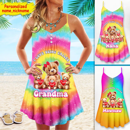 Grandma/ Mama Bear I Love Being Called Grandma/ Mama Colorful Personalized Summer Dress