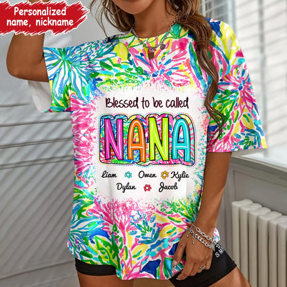 Grandma Nana Gigi Scribble Doodle Grandkids Personalized 3D T-shirt