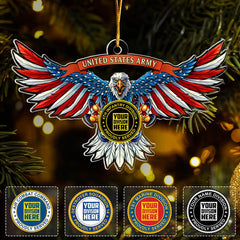 U.S. Veteran American Eagle Veteran Flag Custom Ornament With Division and Branch