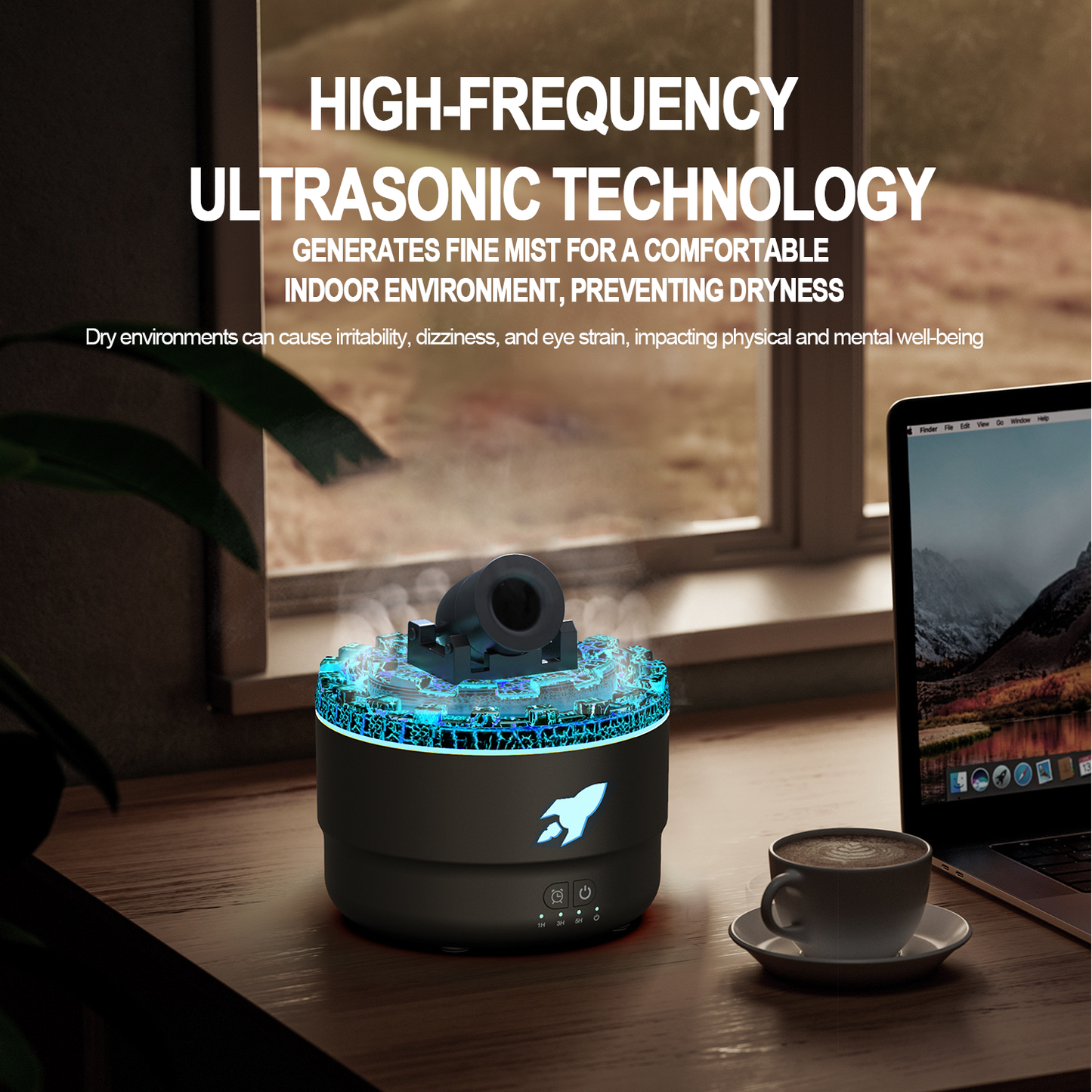 Cannon of Aromas: Artistic 7-Color Cracked Ultrasonic Humidifier & Diffuser – Turn Your Home Into a Relaxing Haven!