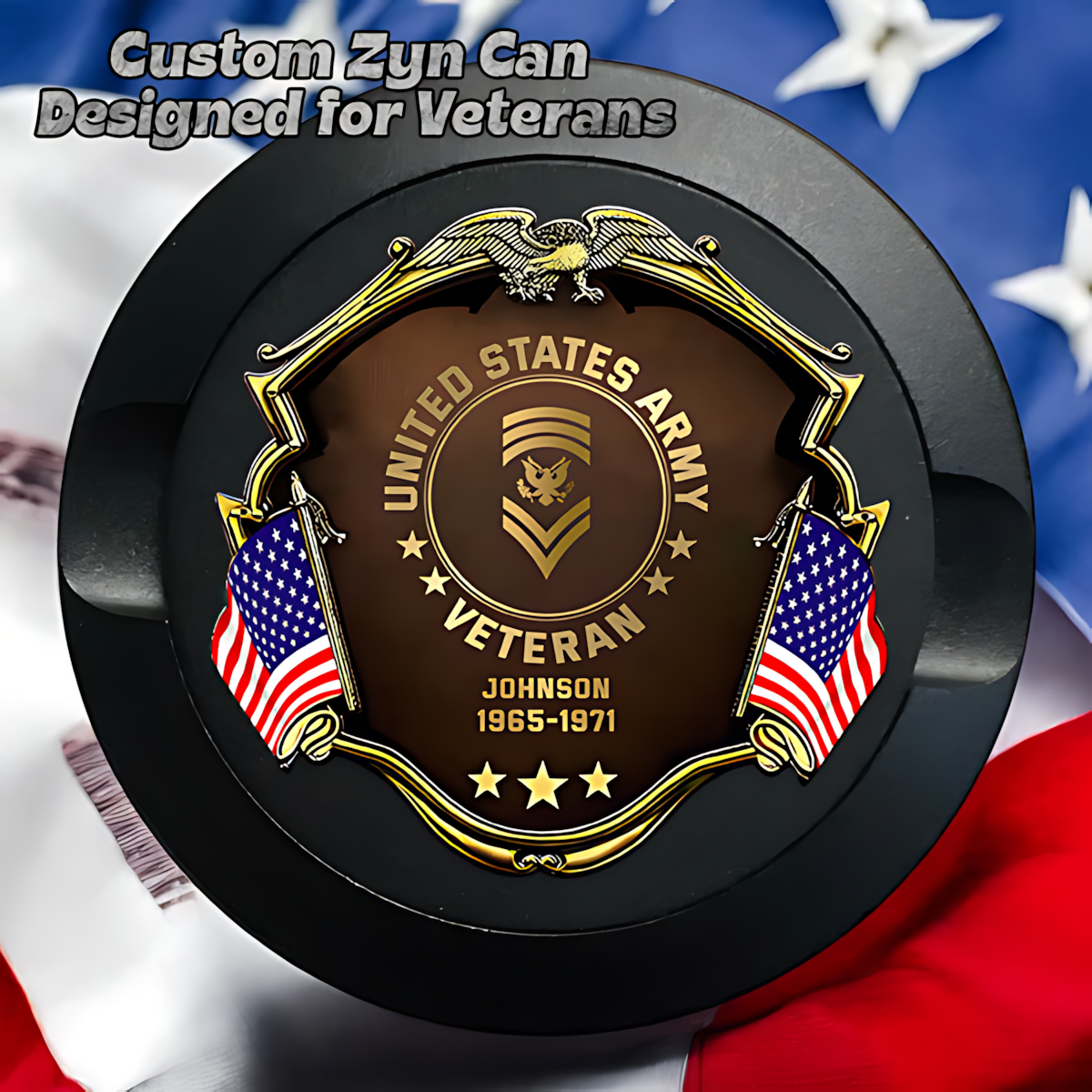 Personalized Metal Nicotine Pouch Can for Veterans – Engraved Zin Tin – Durable & Stylish Tobacco Storage