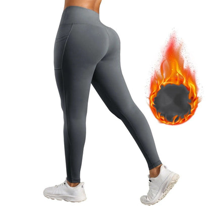 High Waisted Warm Wool Lined Tight Pants With Pockets