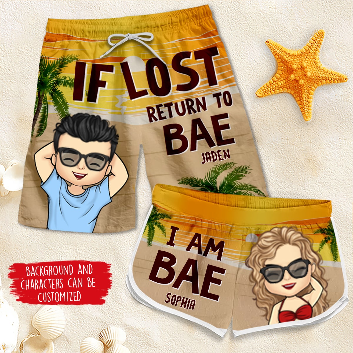 Return To Bae, I'm Bae - Personalized Couple Beach Shorts - Gift For Couples, Husband Wife