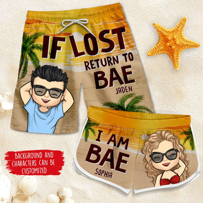 Return To Bae, I'm Bae - Personalized Couple Beach Shorts - Gift For Couples, Husband Wife