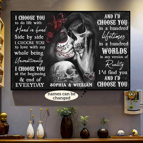 Sugar Skull Poster - Gifts For Couples - Personalized Poster