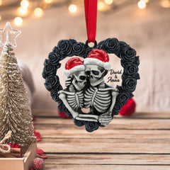 Skeleton Couple - Personalized Ornament, Black Rose Heart Shape, Christmas Tree Decor