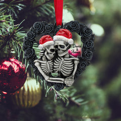 Skeleton Couple - Personalized Ornament, Black Rose Heart Shape, Christmas Tree Decor