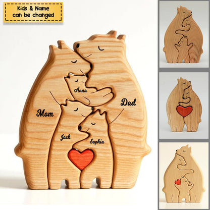 (Shipping Worldwide)Personalized Bear Family Wooden Art Puzzle, Gift For Family
