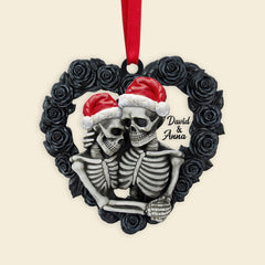 Skeleton Couple - Personalized Ornament, Black Rose Heart Shape, Christmas Tree Decor