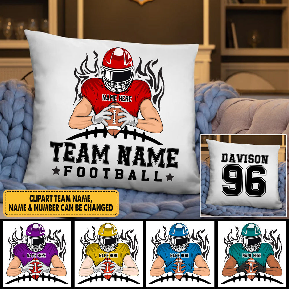 Personalised Football Cushion Cover Bedroom Personalized Football Theme Custom Clipart Player Name & Number Football Gift