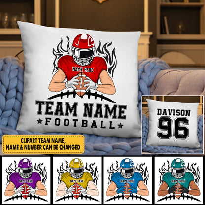 Personalised Football Cushion Cover Bedroom Personalized Football Theme Custom Clipart Player Name & Number Football Gift
