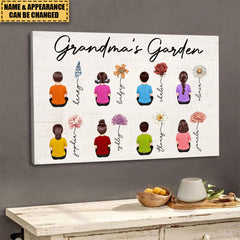 Vintage Birth Month Flowers Garden With Grandkids Names Personalized Poster, Mother‘s Day Gift For Grandma Mom Auntie