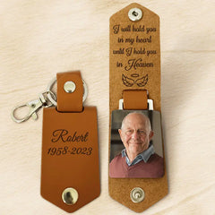 I Will Hold You In My Heart, Personalized Leather Keychain, Memorial Gift, Custom Photo