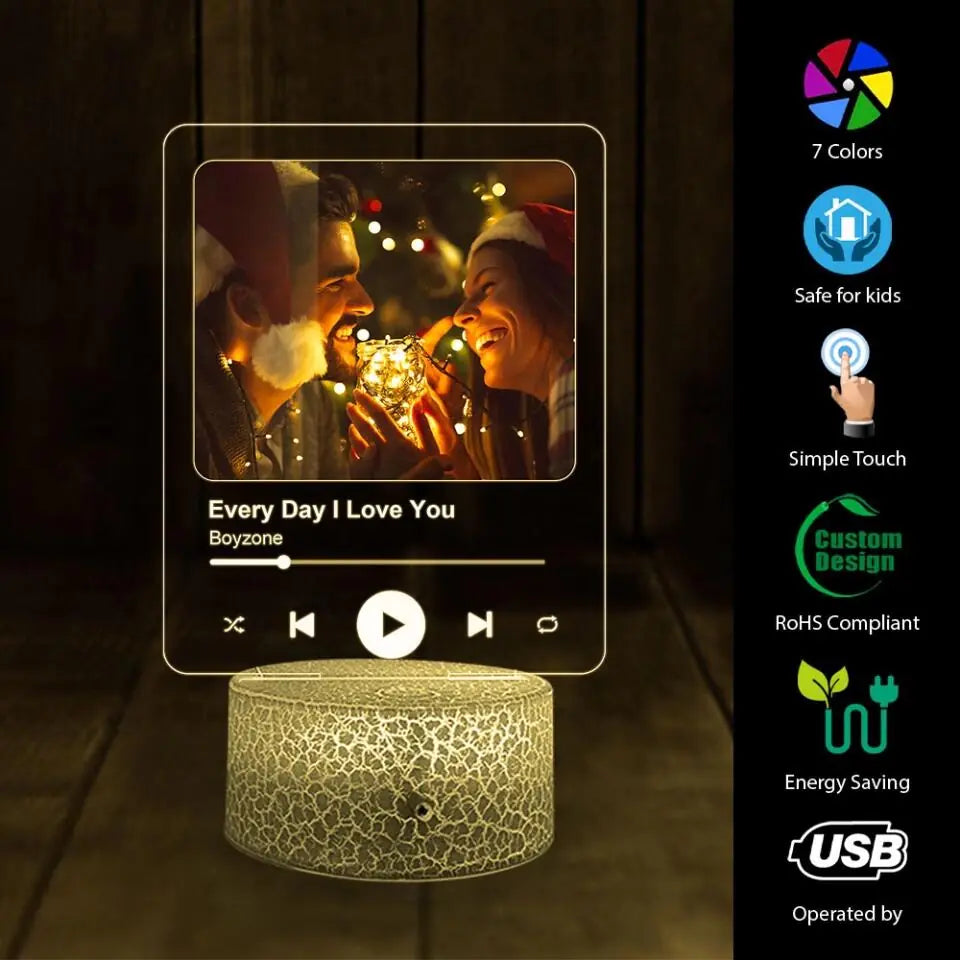 Custom Photo , Song 3D LED Night Lamp for Music Lovers, Valentine Gift, Anniversary Gifts For Her Him