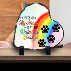 A Piece Of My Heart Is At The Rainbow Bridge - Dog Memorial Gift - Personalized Custom Heart Slate Photo