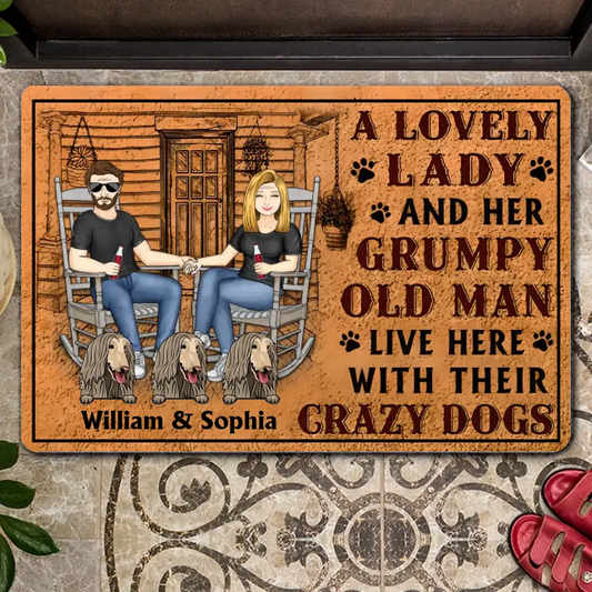 Dog Couple A Lovely Lady And A Grumpy Old Man Live Here - Gift For Dog Lovers - Personalized Custom Doormat