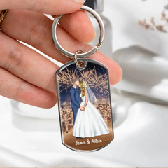 Personalized Engraved Stainless Steel Keychain for Couples, Wedding Gifts