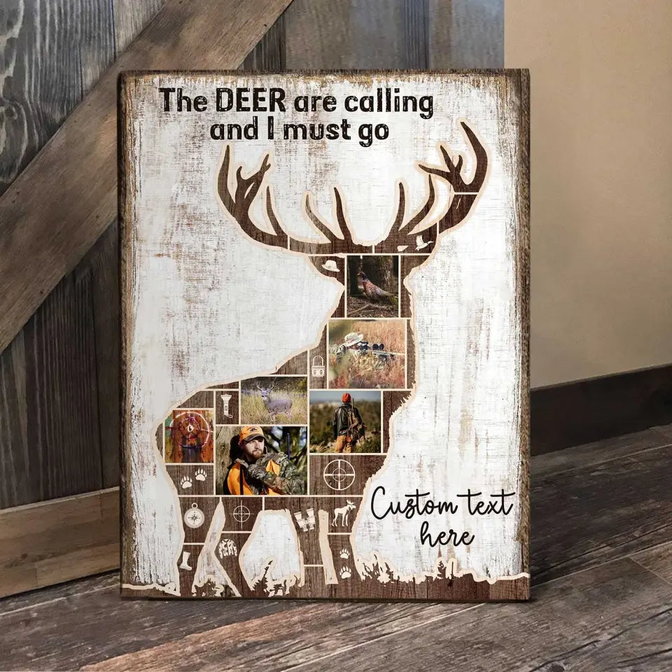 Gifts for Deer Hunters, Personalized Photo Collage Canvas Hunting Gift for Men, Deer Wall Art