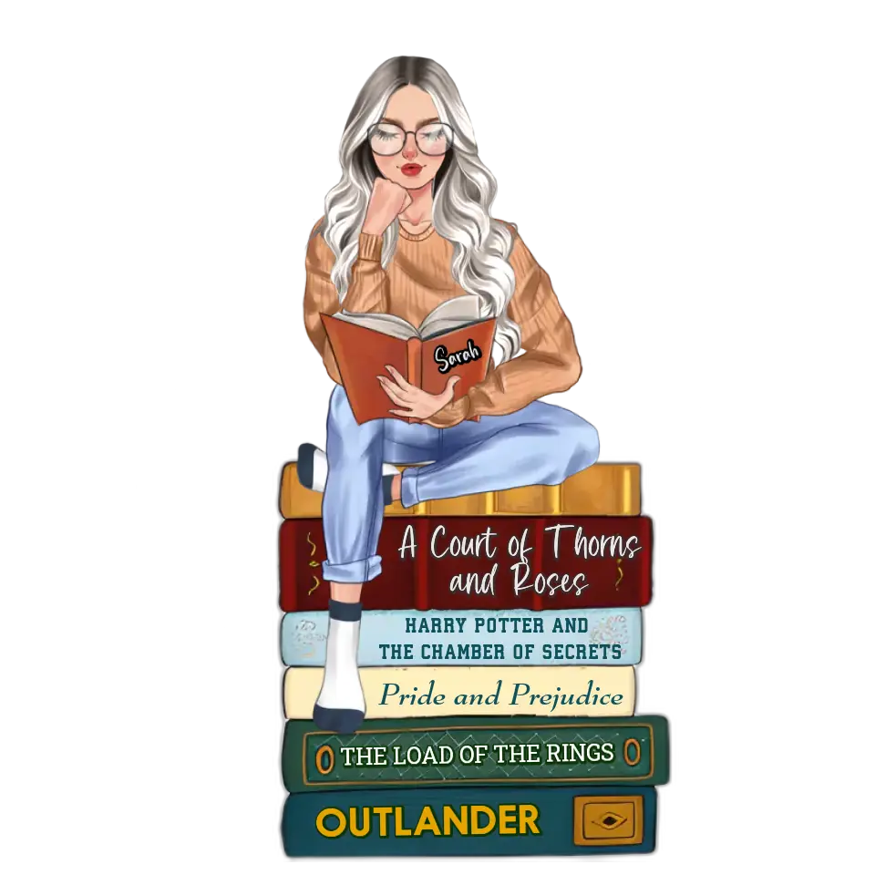 Girl Reading Book - Custom Book Titles, Personalized Acrylic Keychain