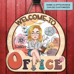 Personalized Custom Door Sign - Welcoming Gift For Office Staff, Colleague - Floral Office