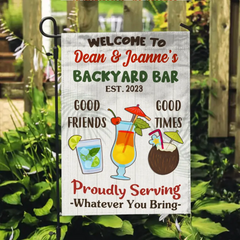 Backyard Bar Gardening Proudly Serving Flag