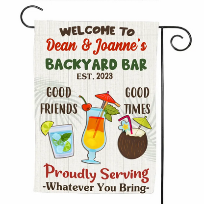 Backyard Bar Gardening Proudly Serving Flag