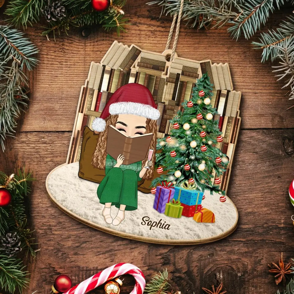 Reading Girls Sitting Relax At Home - Christmas Gift For Books Lovers - Personalized Custom Shaped Wooden Ornament