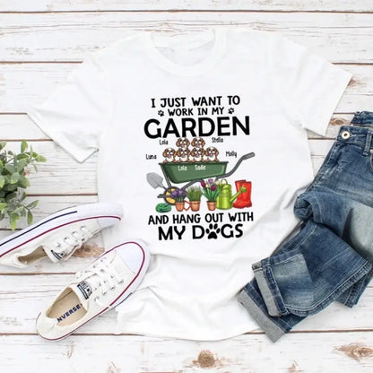 Personalized Shirt, Up To 6 Cats or Dog, I Just Want to Work in My Garden and Hang Out with My Cats and Dog, Gift for Cat and Dog Lovers