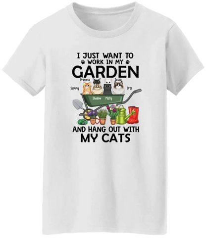 Personalized Shirt, Up To 6 Cats or Dog, I Just Want to Work in My Garden and Hang Out with My Cats and Dog, Gift for Cat and Dog Lovers