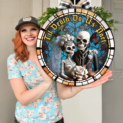Til Death Do Us Part, Couple Gift, Personalized Wooden Sign, Skull Couple Wood Sign, Halloween Gift