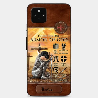 Personalized Woman Warrior Knight Put On The Full Armor Of God Leather Texture Phone Case