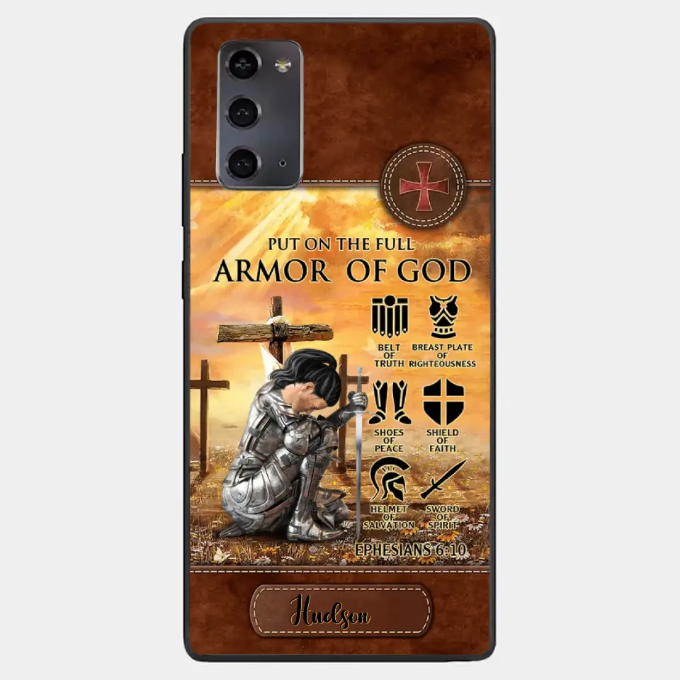 Personalized Woman Warrior Knight Put On The Full Armor Of God Leather Texture Phone Case