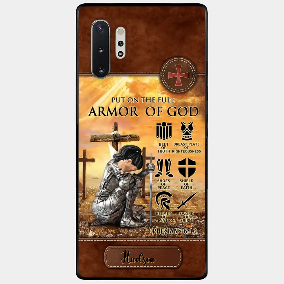 Personalized Woman Warrior Knight Put On The Full Armor Of God Leather Texture Phone Case