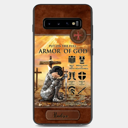 Personalized Woman Warrior Knight Put On The Full Armor Of God Leather Texture Phone Case