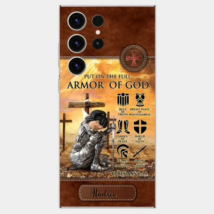 Personalized Woman Warrior Knight Put On The Full Armor Of God Leather Texture Phone Case