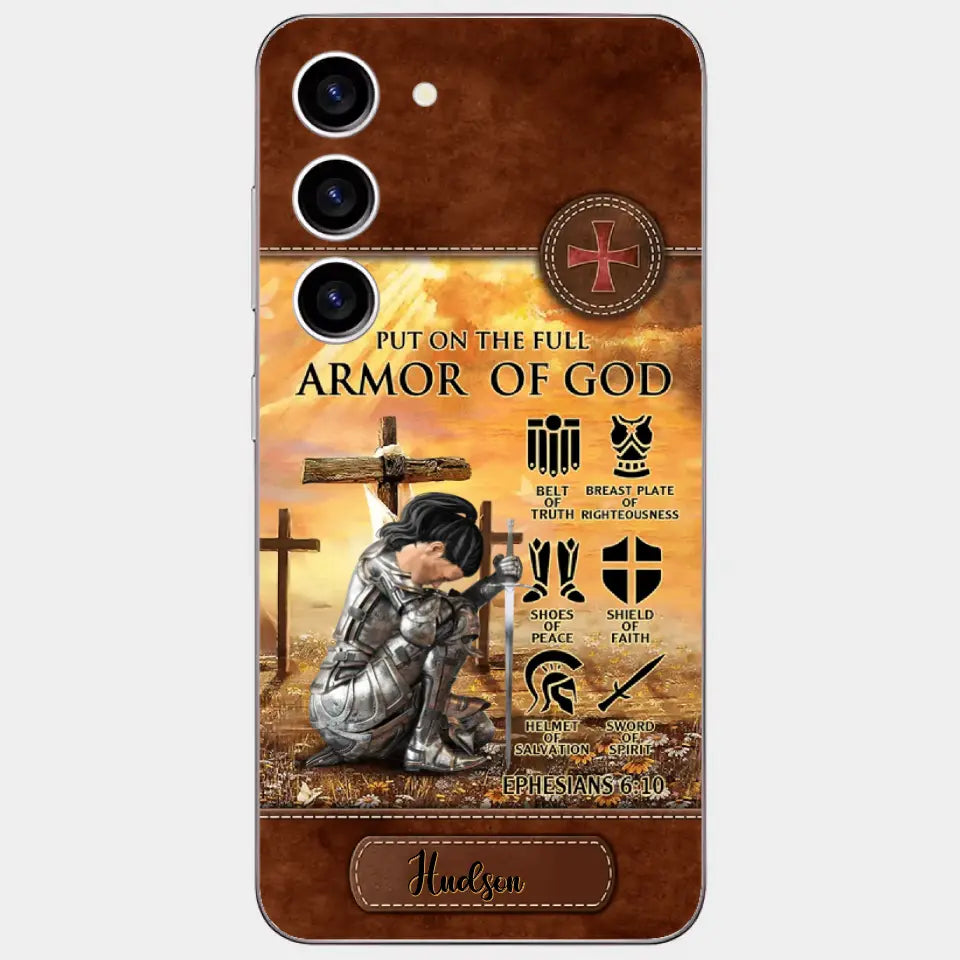 Personalized Woman Warrior Knight Put On The Full Armor Of God Leather Texture Phone Case