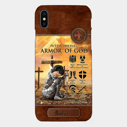 Personalized Woman Warrior Knight Put On The Full Armor Of God Leather Texture Phone Case