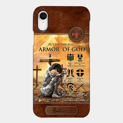 Personalized Woman Warrior Knight Put On The Full Armor Of God Leather Texture Phone Case