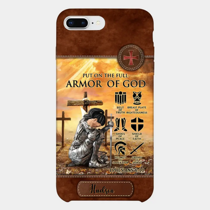 Personalized Woman Warrior Knight Put On The Full Armor Of God Leather Texture Phone Case