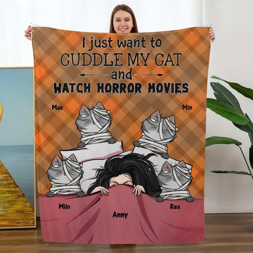 Cuddle My Cats And Watch Horror Movies - Personalized Blanket