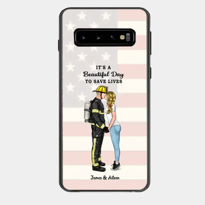 It's A Beautiful Day To Save Lives - Personalized Phone Case, Couple Portrait, Firefighter, EMS, Nurse, Police Officer, Military, Gifts by Occupation