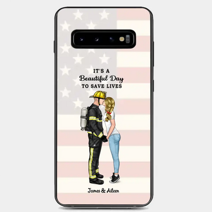 It's A Beautiful Day To Save Lives - Personalized Phone Case, Couple Portrait, Firefighter, EMS, Nurse, Police Officer, Military, Gifts by Occupation